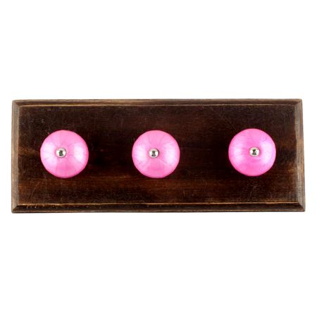 Solid Dark Neon Pink Ceramic Wooden Hook
